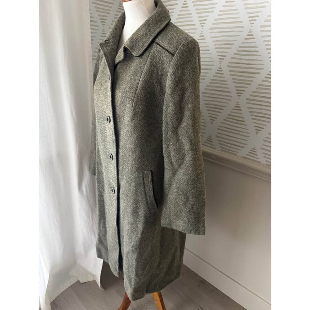 Vintage Women’s Large Green Gray Wool Tweed Trench Utility Coat - Picture 4 of 10